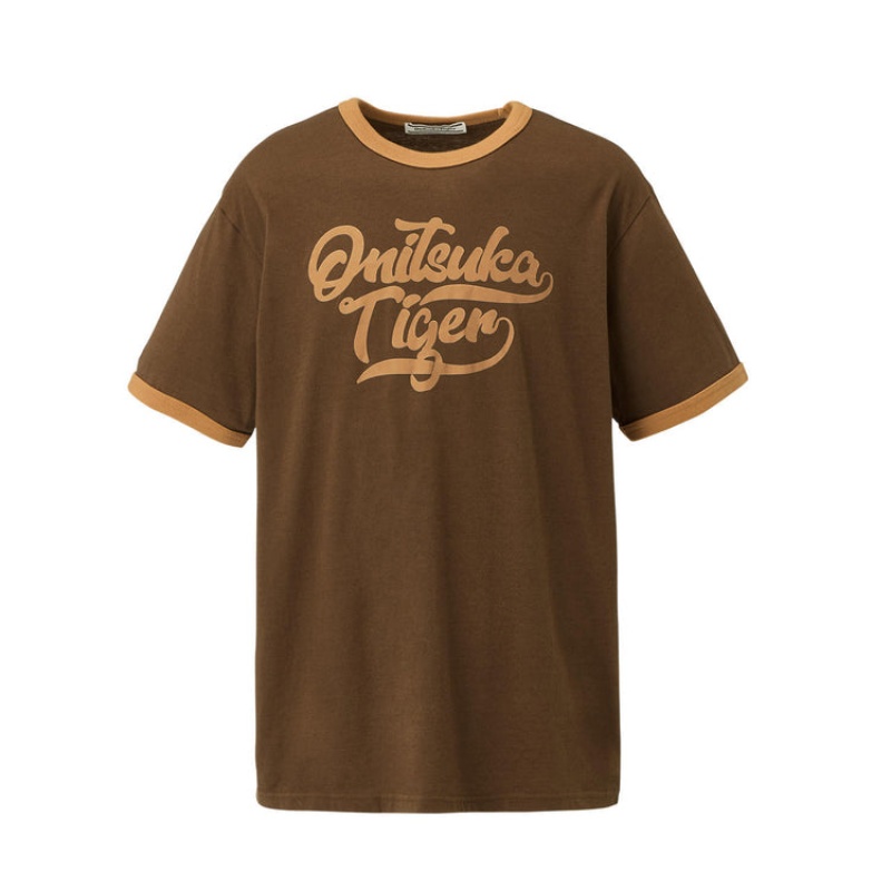 Brown Men\'s Onitsuka Tiger Graphic T Shirts Online India | H0P-9850