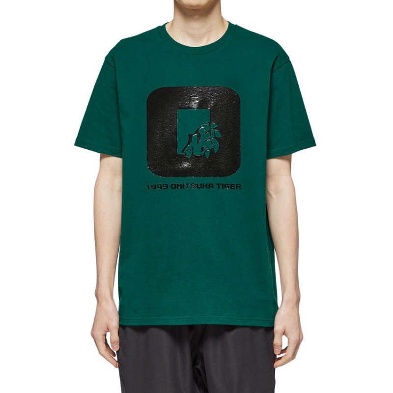 Dark Green Men's Onitsuka Tiger Graphic T Shirts Online India | Y9H-5155