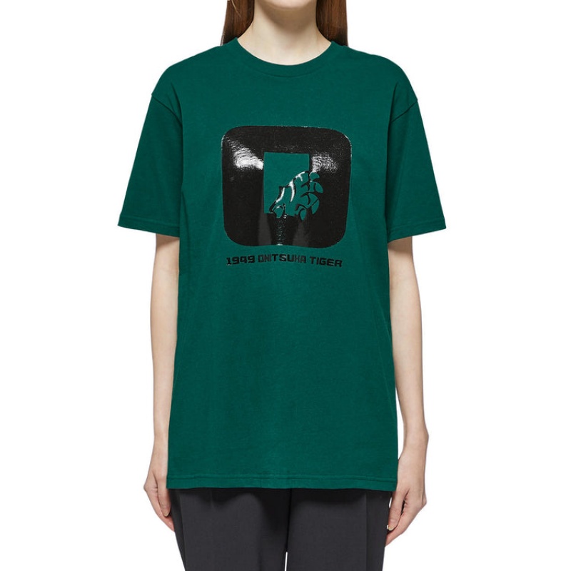 Dark Green Men's Onitsuka Tiger Graphic T Shirts Online India | Y9H-5155