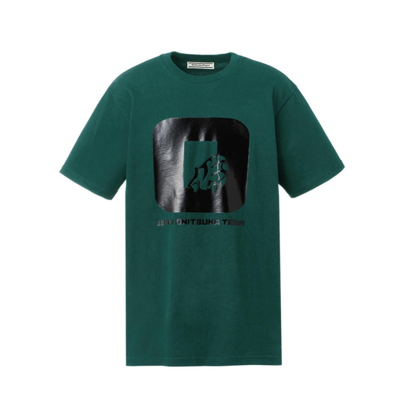 Dark Green Men\'s Onitsuka Tiger Graphic T Shirts Online India | Y9H-5155