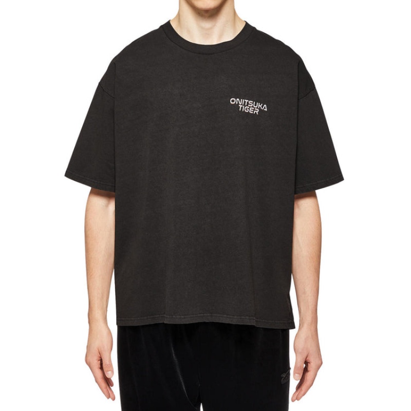 Dark Grey Men's Onitsuka Tiger Graphic T Shirts Online India | Q7C-8338