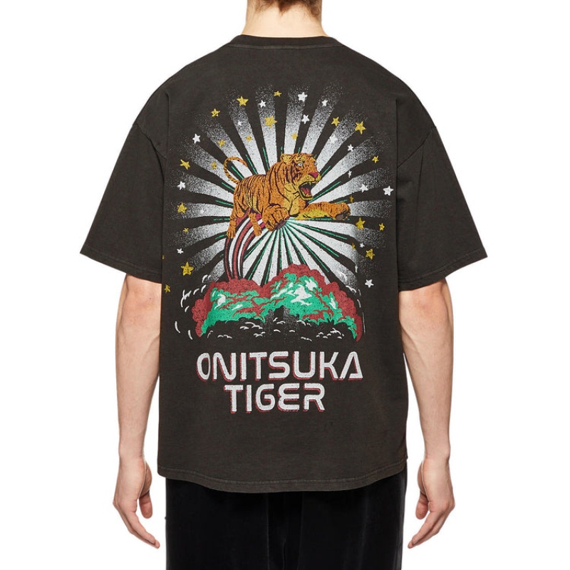 Dark Grey Men's Onitsuka Tiger Graphic T Shirts Online India | Q7C-8338