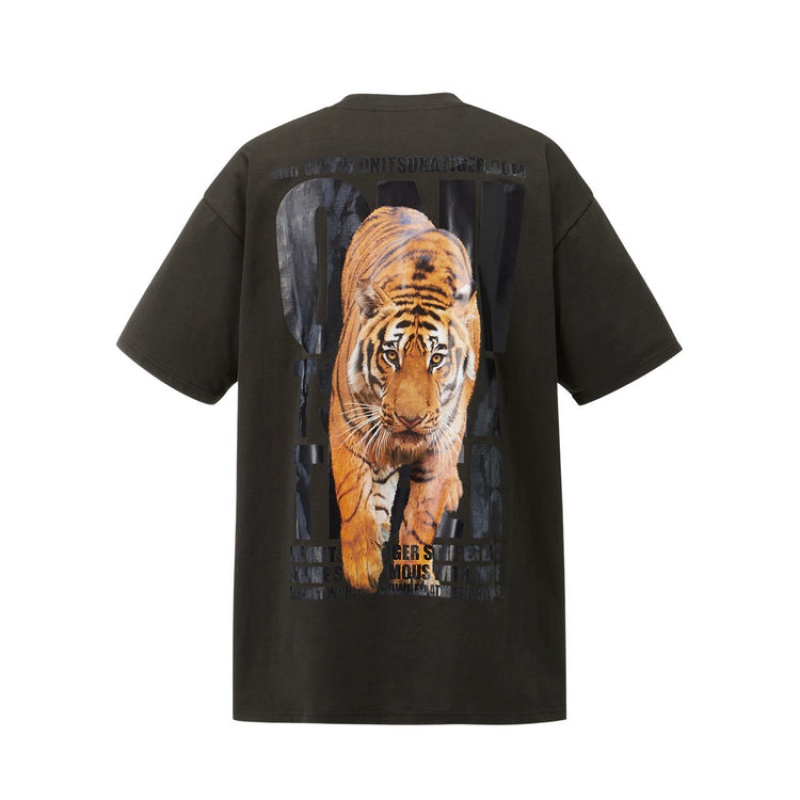 Dark Grey Men's Onitsuka Tiger Graphic T Shirts Online India | U8A-3519