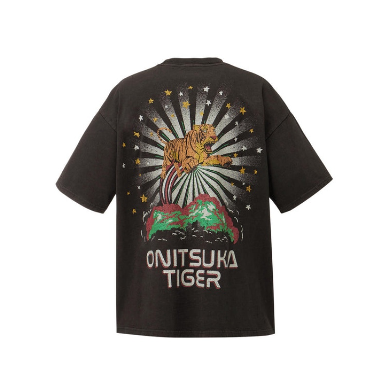 Dark Grey Women's Onitsuka Tiger Graphic T Shirts Online India | W4Q-9723