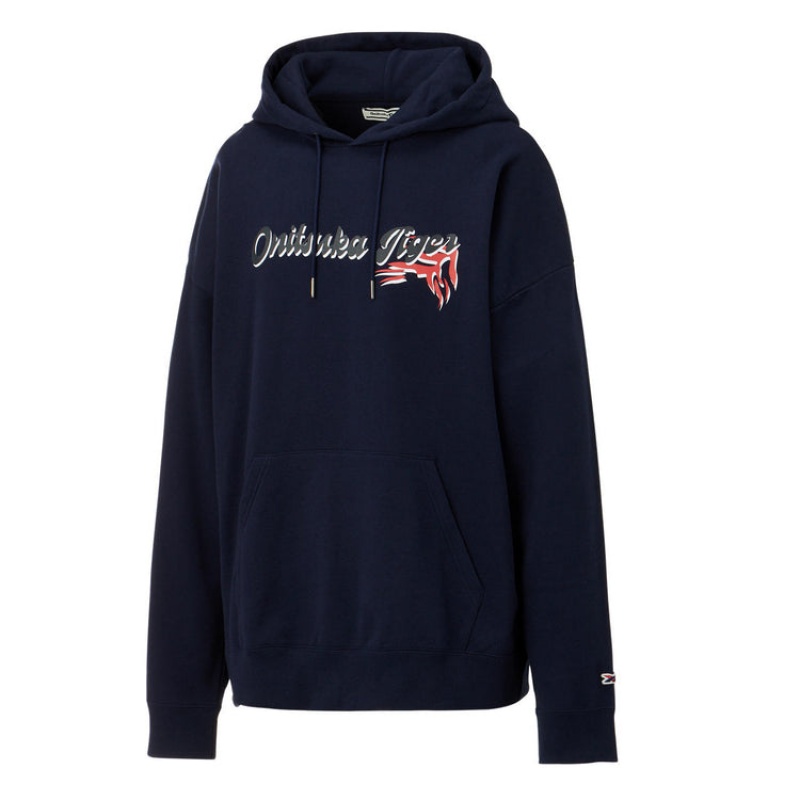 Dark Navy Men's Onitsuka Tiger Hoodie Online India | Y3X-5605