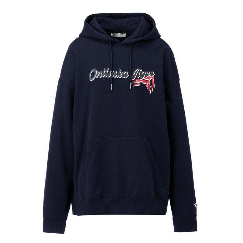 Dark Navy Men\'s Onitsuka Tiger Hoodie Online India | Y3X-5605