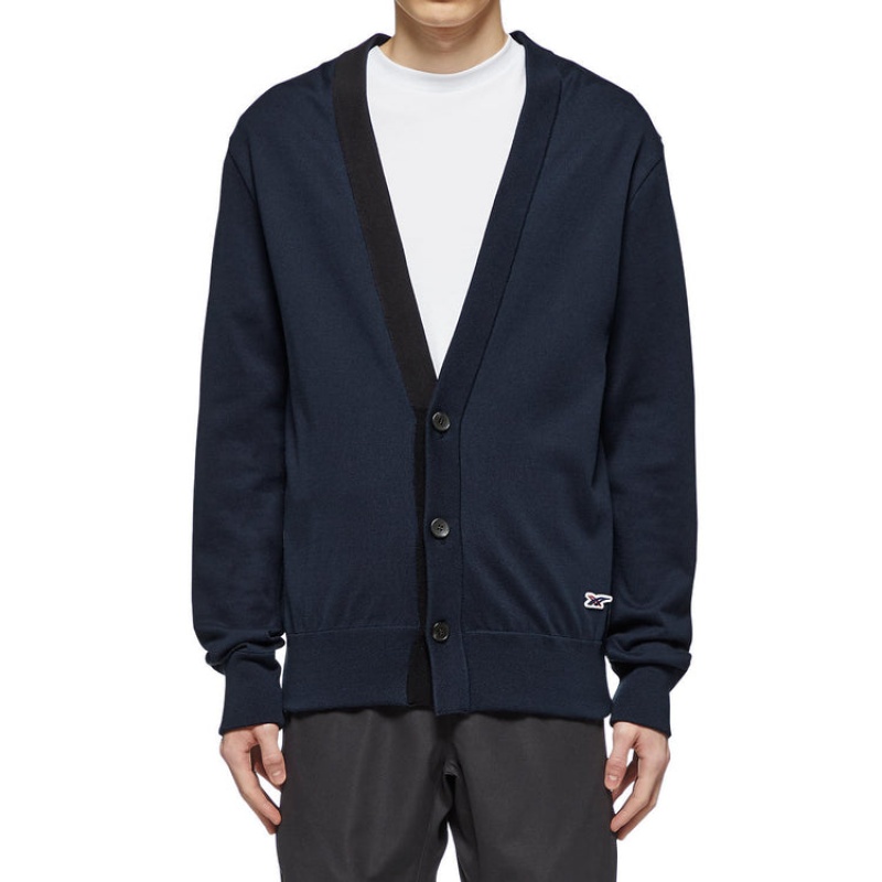 Dark Navy Men's Onitsuka Tiger Knit Cardigan Sweaters Online India | Q7F-0257