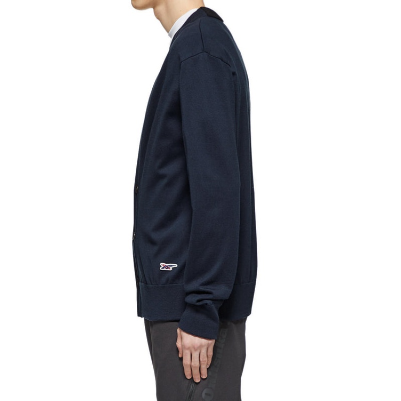 Dark Navy Men's Onitsuka Tiger Knit Cardigan Sweaters Online India | Q7F-0257