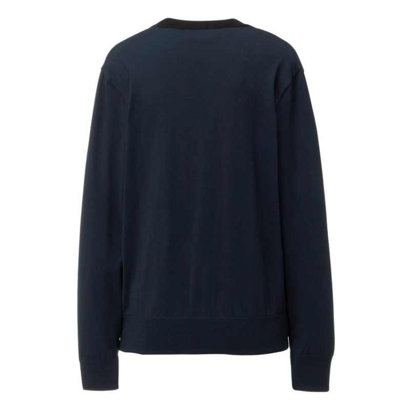 Dark Navy Men's Onitsuka Tiger Knit Cardigan Sweaters Online India | Q7F-0257