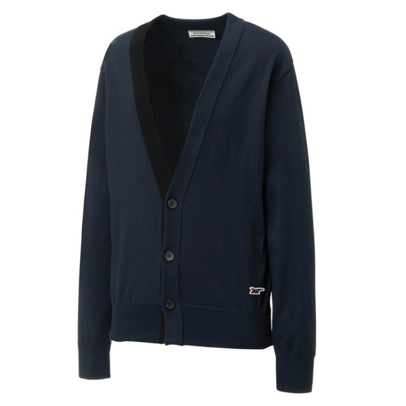 Dark Navy Women's Onitsuka Tiger Knit Cardigan Sweaters Online India | J0B-6325