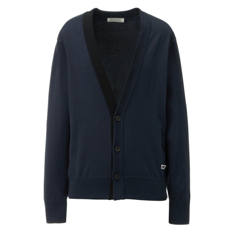 Dark Navy Women\'s Onitsuka Tiger Knit Cardigan Sweaters Online India | J0B-6325