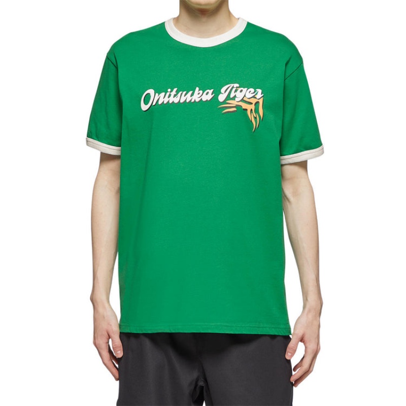 Green Men's Onitsuka Tiger Graphic T Shirts Online India | S9S-7080