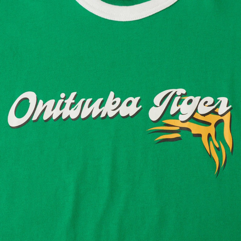 Green Men's Onitsuka Tiger Graphic T Shirts Online India | S9S-7080