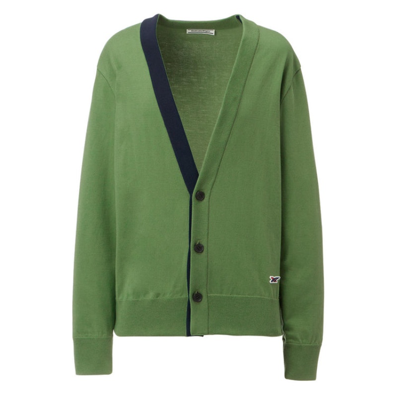 Green Men\'s Onitsuka Tiger Knit Cardigan Sweaters Online India | V8C-1142