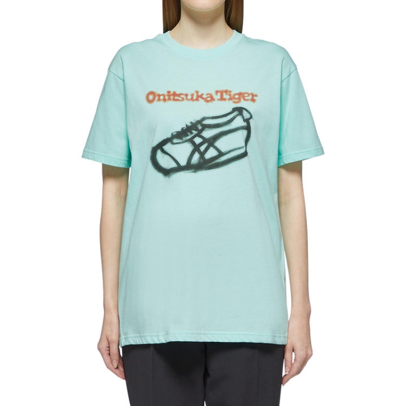 Green Women's Onitsuka Tiger Graphic T Shirts Online India | N1T-4479