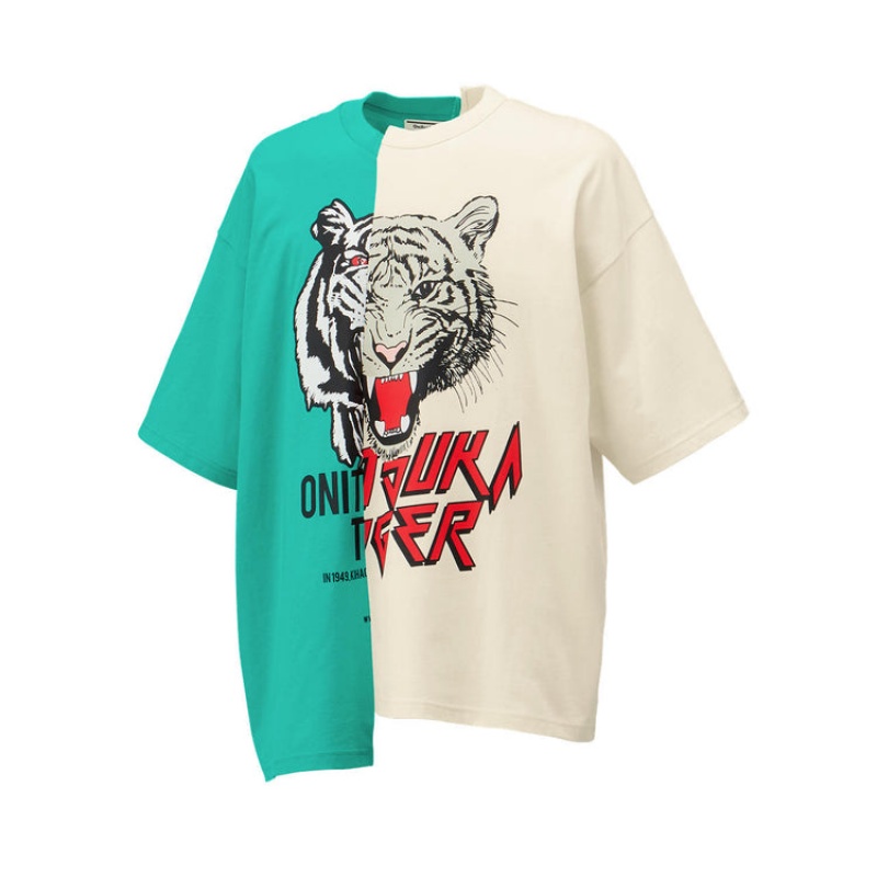 Green / Light Beige Men's Onitsuka Tiger Graphic T Shirts Online India | J4A-0630