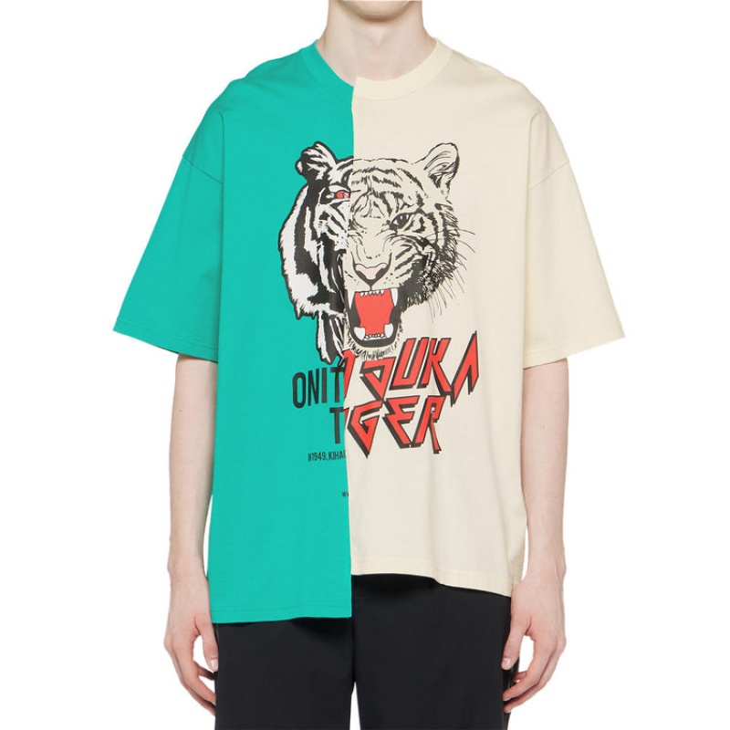 Green / Light Beige Men's Onitsuka Tiger Graphic T Shirts Online India | J4A-0630