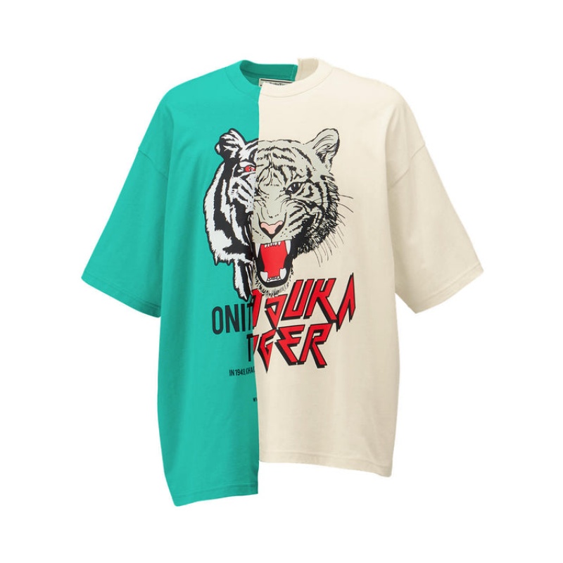 Green / Light Beige Men\'s Onitsuka Tiger Graphic T Shirts Online India | J4A-0630