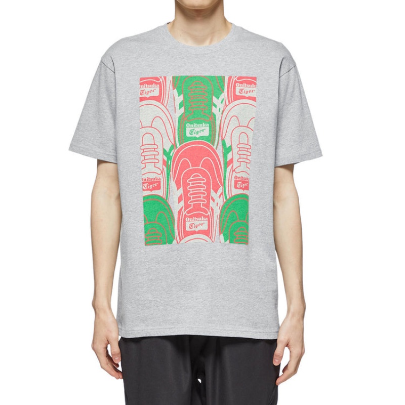 Grey Men's Onitsuka Tiger Graphic T Shirts Online India | Z9R-7321