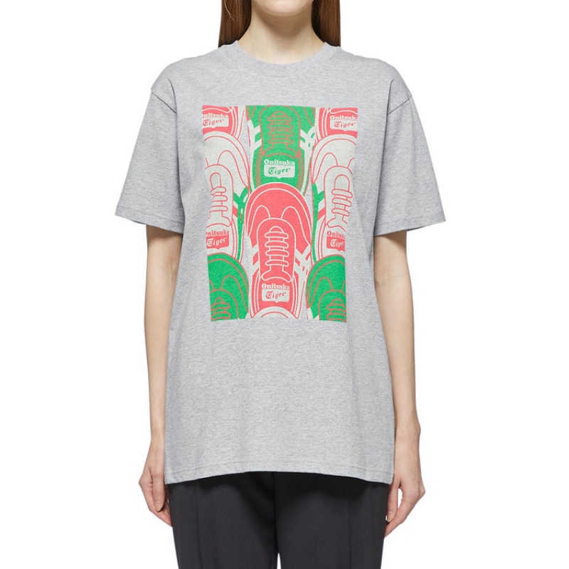 Grey Men's Onitsuka Tiger Graphic T Shirts Online India | Z9R-7321