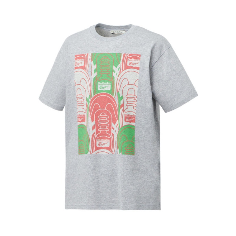 Grey Men's Onitsuka Tiger Graphic T Shirts Online India | Z9R-7321