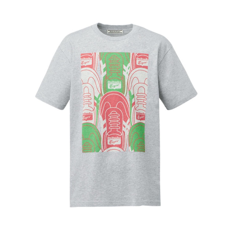 Grey Men\'s Onitsuka Tiger Graphic T Shirts Online India | Z9R-7321