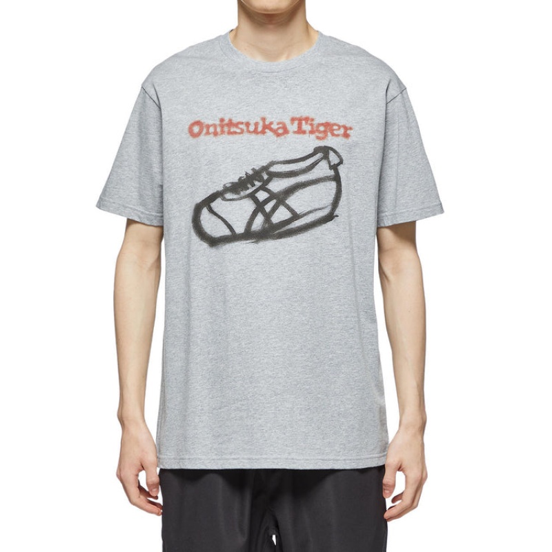 Grey Men's Onitsuka Tiger Graphic T Shirts Online India | D5M-9730