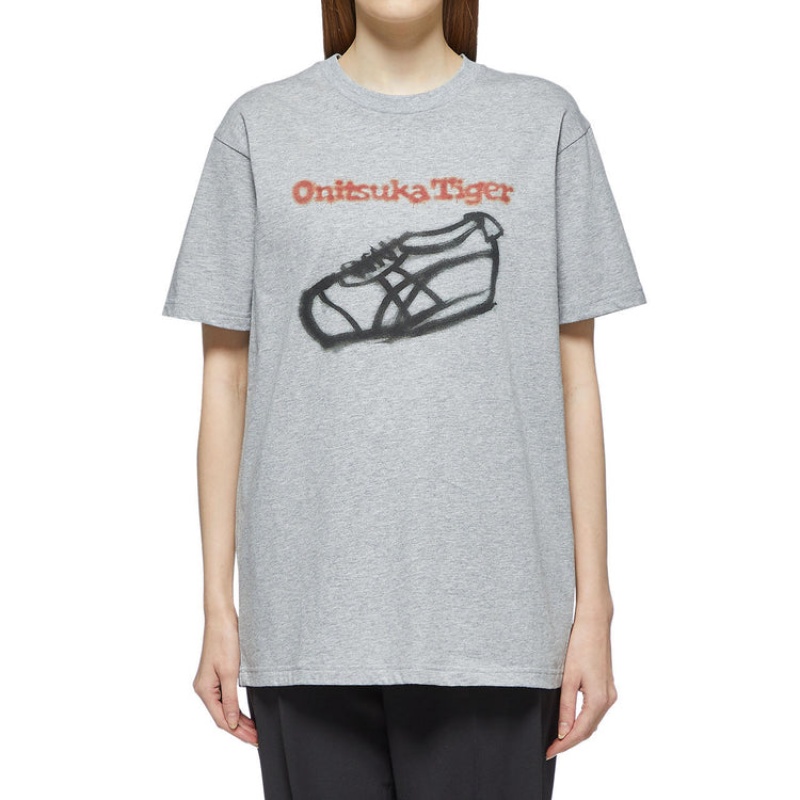 Grey Men's Onitsuka Tiger Graphic T Shirts Online India | D5M-9730