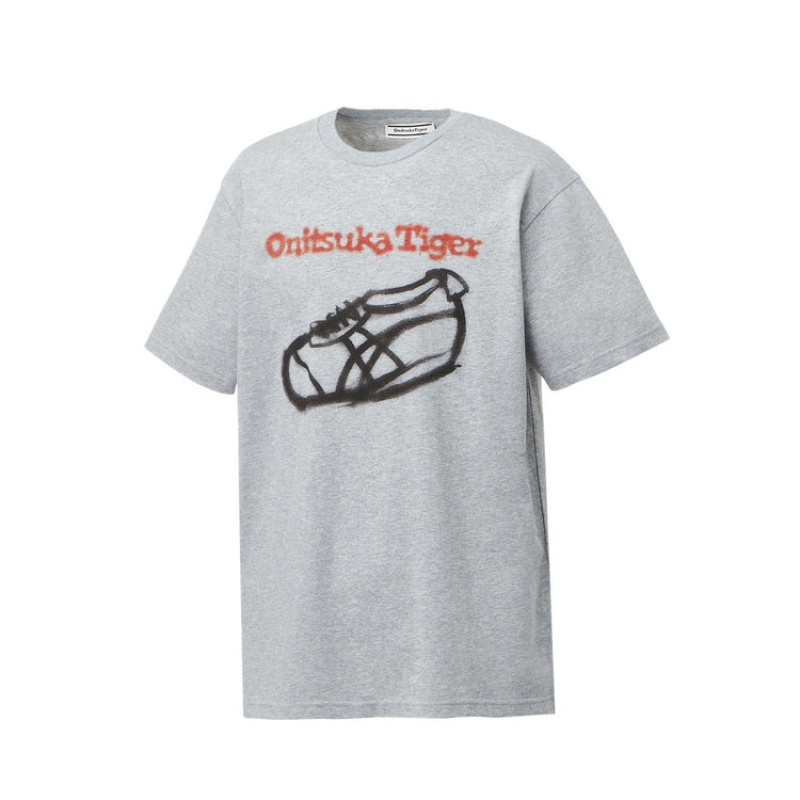 Grey Men's Onitsuka Tiger Graphic T Shirts Online India | D5M-9730