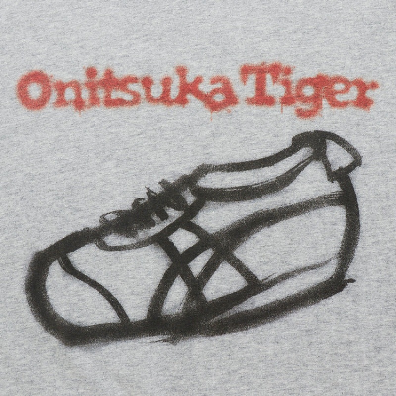 Grey Men's Onitsuka Tiger Graphic T Shirts Online India | D5M-9730