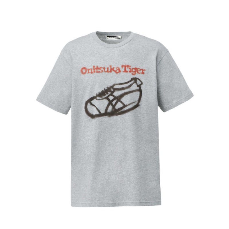 Grey Men\'s Onitsuka Tiger Graphic T Shirts Online India | D5M-9730