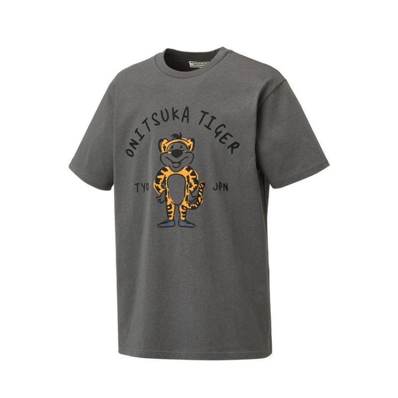 Grey Men's Onitsuka Tiger Graphic T Shirts Online India | L9J-9620