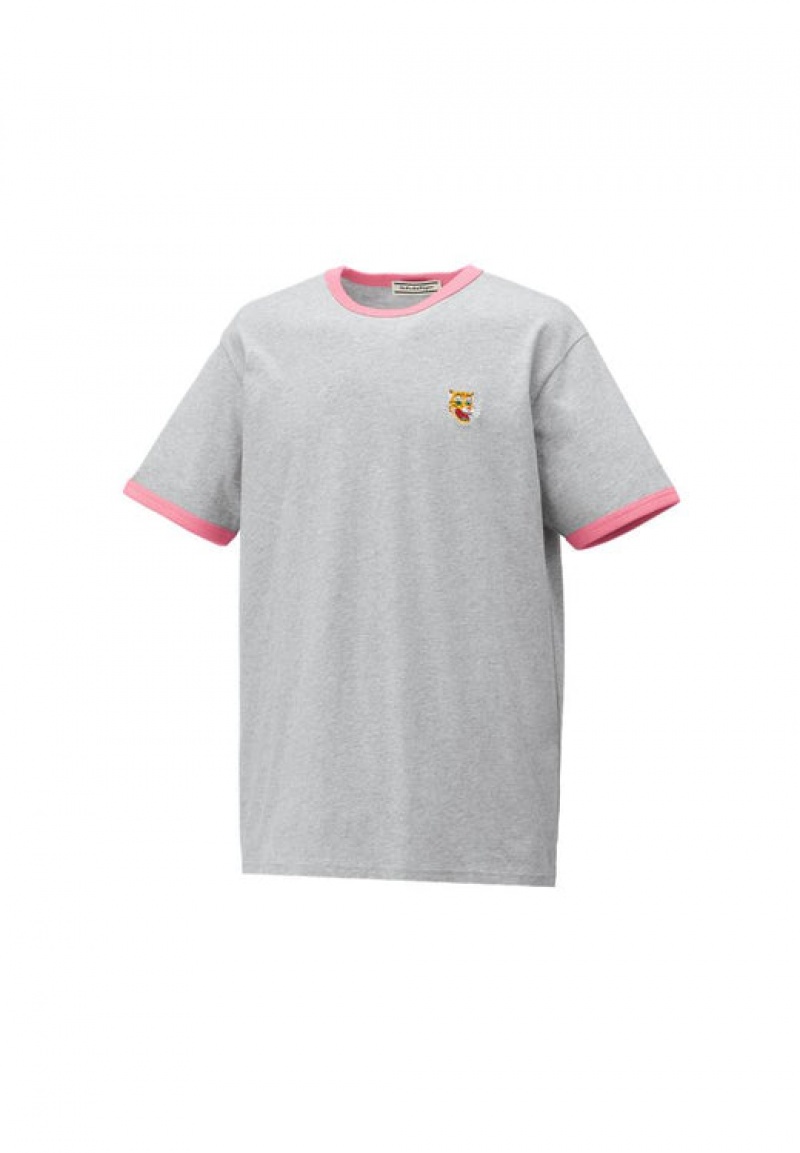 Grey / Pink Men's Onitsuka Tiger Graphic T Shirts Online India | O1L-8509