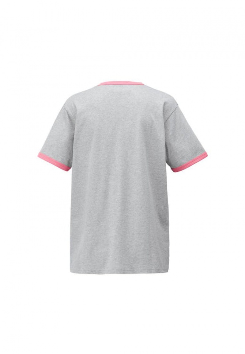 Grey / Pink Women's Onitsuka Tiger Graphic T Shirts Online India | W5N-1409