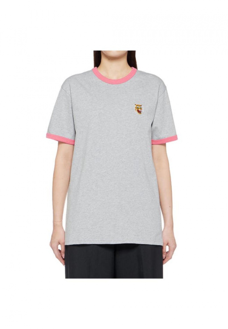 Grey / Pink Women's Onitsuka Tiger Graphic T Shirts Online India | W5N-1409