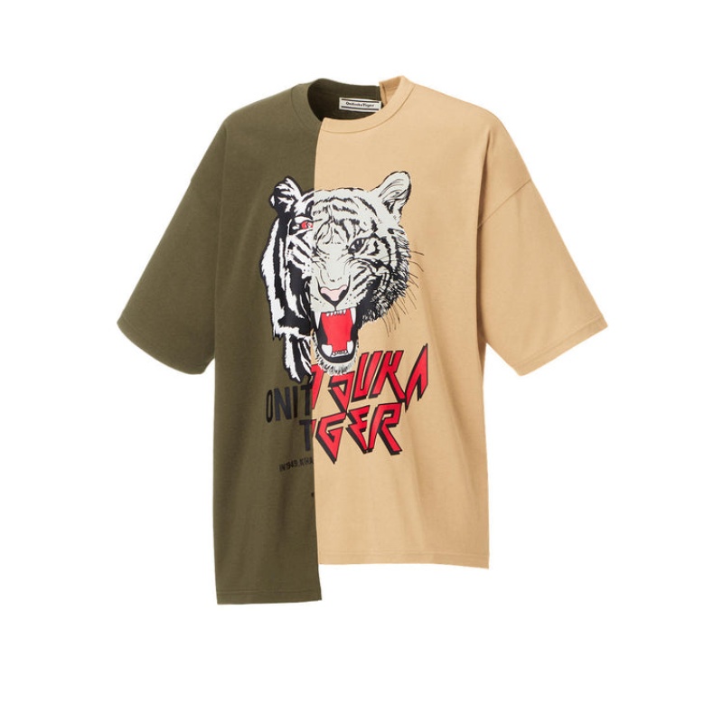 Khaki / Beige Men's Onitsuka Tiger Graphic T Shirts Online India | S5C-4270