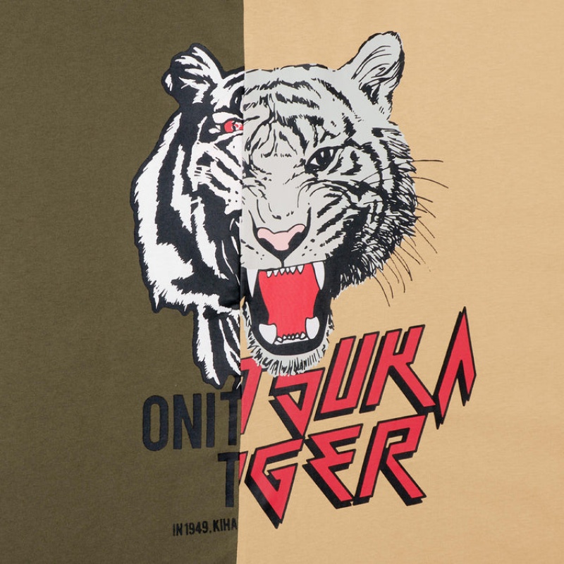 Khaki / Beige Men's Onitsuka Tiger Graphic T Shirts Online India | S5C-4270