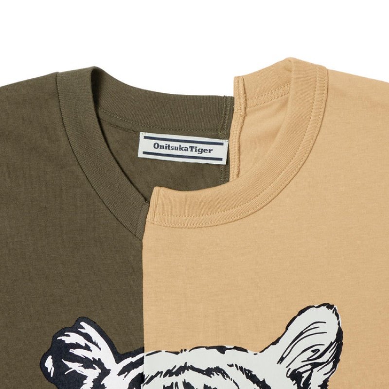 Khaki / Beige Men's Onitsuka Tiger Graphic T Shirts Online India | S5C-4270