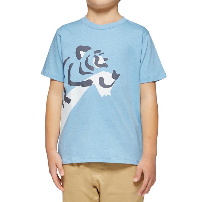 Light Blue Kids' Onitsuka Tiger Graphic T Shirts Online India | F1H-9619