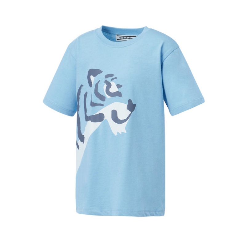 Light Blue Kids' Onitsuka Tiger Graphic T Shirts Online India | F1H-9619