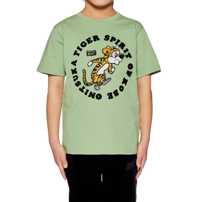 Light Green Kids' Onitsuka Tiger Graphic T Shirts Online India | C3Q-2910