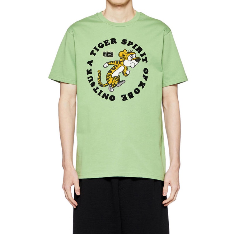 Light Green Men's Onitsuka Tiger Graphic T Shirts Online India | M7L-2406