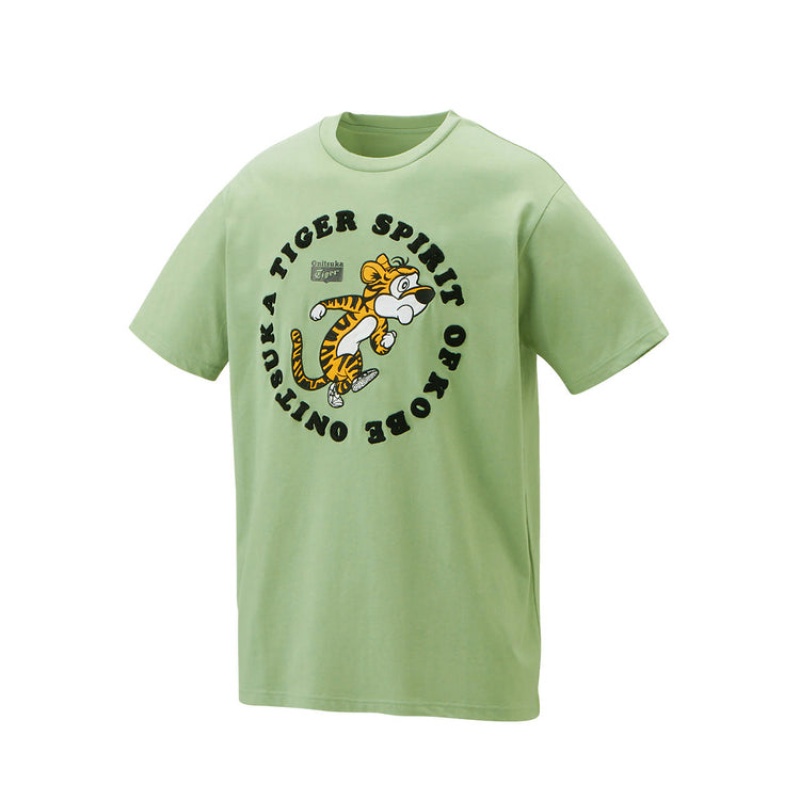 Light Green Men's Onitsuka Tiger Graphic T Shirts Online India | M7L-2406