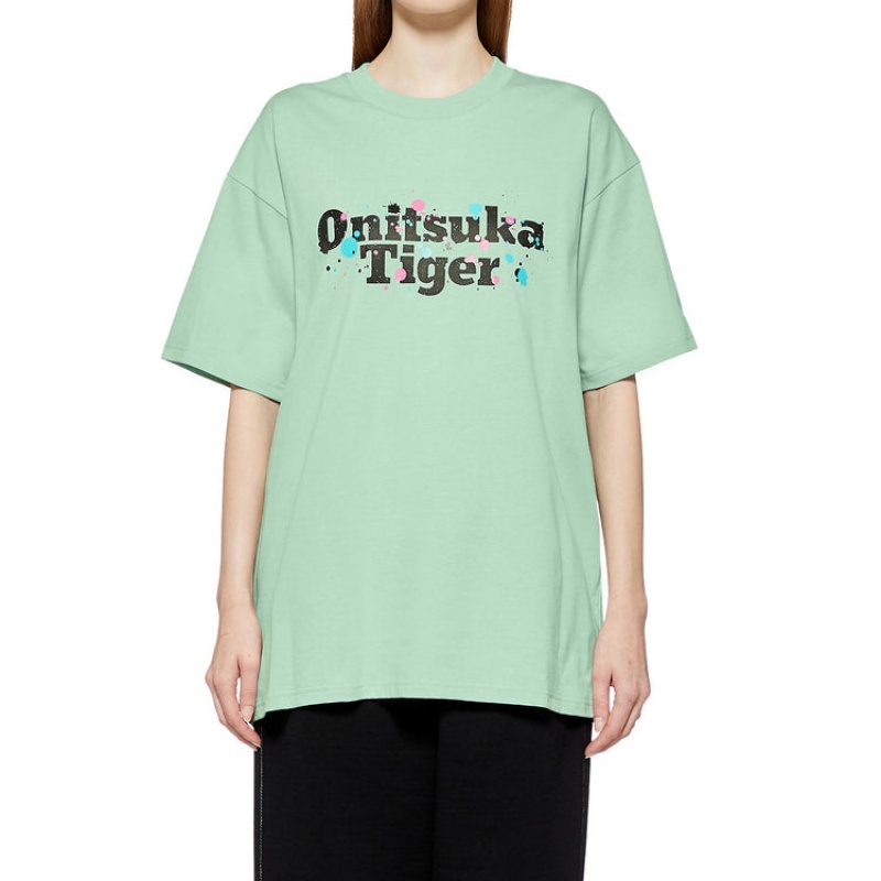 Light Green Women's Onitsuka Tiger Graphic T Shirts Online India | J9X-0326