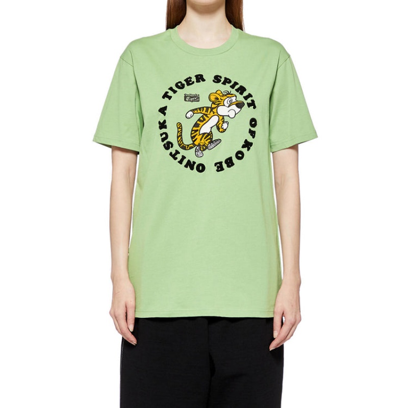 Light Green Women's Onitsuka Tiger Graphic T Shirts Online India | I2C-4098