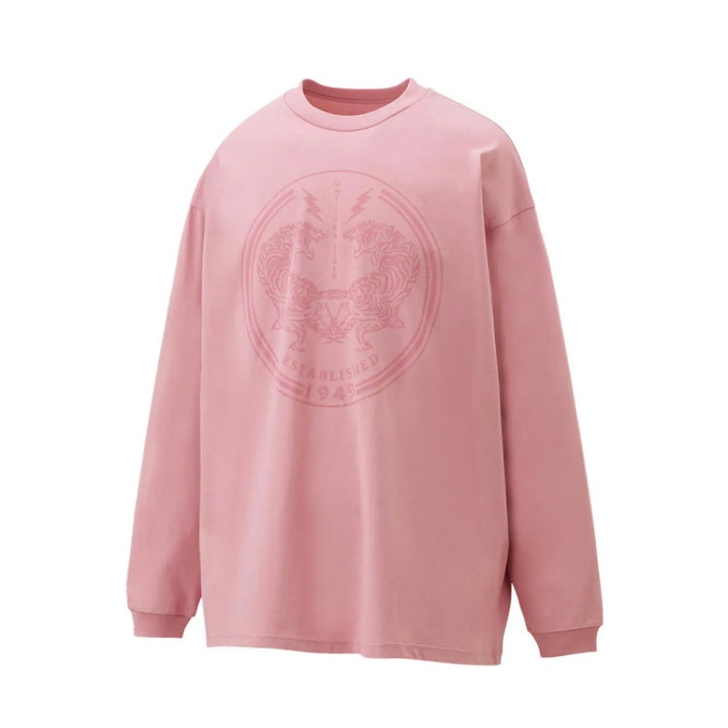 Light Pink Women's Onitsuka Tiger LS Graphic T Shirts Online India | V9X-2588