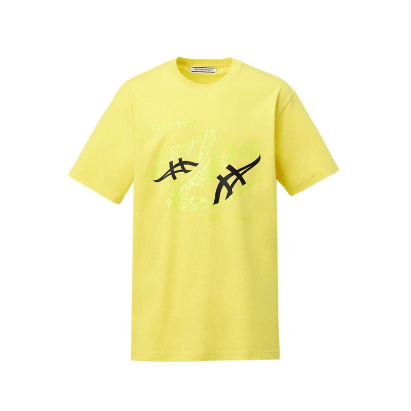 Light Yellow Men\'s Onitsuka Tiger Graphic T Shirts Online India | R8Y-6770