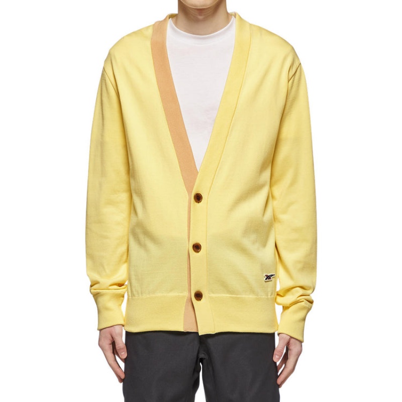 Light Yellow Men's Onitsuka Tiger Knit Cardigan Sweaters Online India | U7S-7760