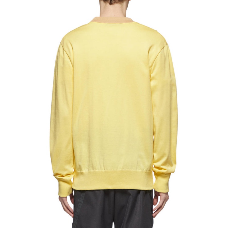 Light Yellow Men's Onitsuka Tiger Knit Cardigan Sweaters Online India | U7S-7760