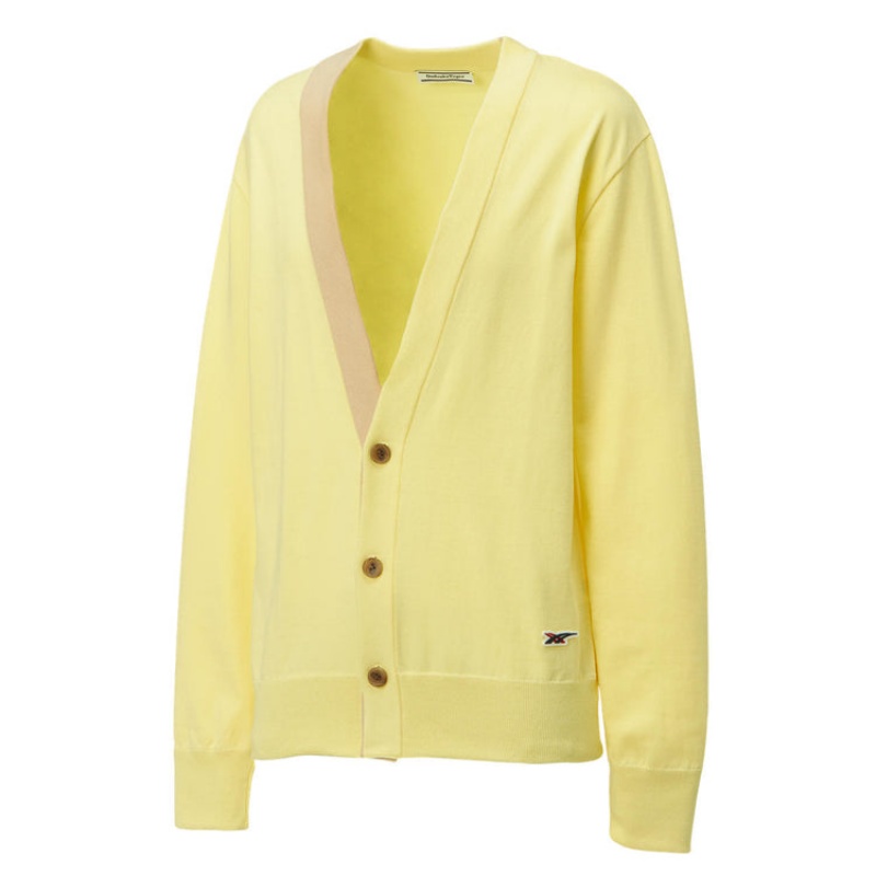 Light Yellow Men's Onitsuka Tiger Knit Cardigan Sweaters Online India | U7S-7760